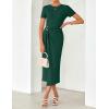 ZESICA Women’s 2026 Summer Short Sleeve Bodycon Midi Dress Crewneck Ruched Split Wedding Guest Cocktail Wrap Dresses(Green)