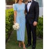 ZESICA Women’s 2026 Summer Short Sleeve Bodycon Midi Dress Crewneck Ruched Split Wedding Guest Cocktail Wrap Dresses(Light Blue)