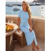 ZESICA Women’s 2026 Summer Short Sleeve Bodycon Midi Dress Crewneck Ruched Split Wedding Guest Cocktail Wrap Dresses(Light Blue)