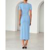 ZESICA Women’s 2026 Summer Short Sleeve Bodycon Midi Dress Crewneck Ruched Split Wedding Guest Cocktail Wrap Dresses(Light Blue)
