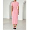 ZESICA Women’s 2026 Summer Short Sleeve Bodycon Midi Dress Crewneck Ruched Split Wedding Guest Cocktail Wrap Dresses(Pink)