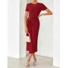 ZESICA Women’s 2026 Summer Short Sleeve Bodycon Midi Dress Crewneck Ruched Split Wedding Guest Cocktail Wrap Dresses(Red)