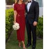 ZESICA Women’s 2026 Summer Short Sleeve Bodycon Midi Dress Crewneck Ruched Split Wedding Guest Cocktail Wrap Dresses(Red)
