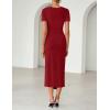 ZESICA Women’s 2026 Summer Short Sleeve Bodycon Midi Dress Crewneck Ruched Split Wedding Guest Cocktail Wrap Dresses(Red)