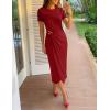 ZESICA Women’s 2026 Summer Short Sleeve Bodycon Midi Dress Crewneck Ruched Split Wedding Guest Cocktail Wrap Dresses(Red)