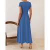 ZESICA Women’s 2026 Summer Short Sleeve Maxi Dresses Twist Front Wedding Guest Cocktail Flowy A Line Long Dress(Blue)