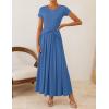 ZESICA Women’s 2026 Summer Short Sleeve Maxi Dresses Twist Front Wedding Guest Cocktail Flowy A Line Long Dress(Blue)