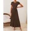 ZESICA Women’s 2026 Summer Short Sleeve Maxi Dresses Twist Front Wedding Guest Cocktail Flowy A Line Long Dress(Brown)