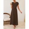 ZESICA Women’s 2026 Summer Short Sleeve Maxi Dresses Twist Front Wedding Guest Cocktail Flowy A Line Long Dress(Brown)