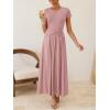 ZESICA Women’s 2026 Summer Short Sleeve Maxi Dresses Twist Front Wedding Guest Cocktail Flowy A Line Long Dress(Pink)