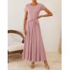 ZESICA Women’s 2026 Summer Short Sleeve Maxi Dresses Twist Front Wedding Guest Cocktail Flowy A Line Long Dress(Pink)