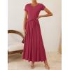 ZESICA Women’s 2026 Summer Short Sleeve Maxi Dresses Twist Front Wedding Guest Cocktail Flowy A Line Long Dress(Roseberry)