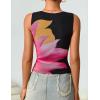 ZESICA Women’s 2026 Summer Sleeveless Floral Tank Tops Mesh Y2K Crop Going Out Outfits Beach Vacation Trendy Clothes(Black)