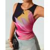 ZESICA Women’s 2026 Summer Sleeveless Floral Tank Tops Mesh Y2K Crop Going Out Outfits Beach Vacation Trendy Clothes(Black)