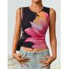 ZESICA Women’s 2026 Summer Sleeveless Floral Tank Tops Mesh Y2K Crop Going Out Outfits Beach Vacation Trendy Clothes(Black)
