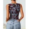 ZESICA Women’s 2026 Summer Sleeveless Floral Tank Tops Mesh Y2K Crop Going Out Outfits Beach Vacation Trendy Clothes(Coffee)