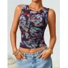 ZESICA Women’s 2026 Summer Sleeveless Floral Tank Tops Mesh Y2K Crop Going Out Outfits Beach Vacation Trendy Clothes(Coffee)