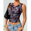 ZESICA Women’s 2026 Summer Sleeveless Floral Tank Tops Mesh Y2K Crop Going Out Outfits Beach Vacation Trendy Clothes(Coffee)
