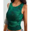 ZESICA Women’s 2026 Summer Sleeveless Floral Tank Tops Mesh Y2K Crop Going Out Outfits Beach Vacation Trendy Clothes(Green)