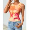 ZESICA Women’s 2026 Summer Sleeveless Floral Tank Tops Mesh Y2K Crop Going Out Outfits Beach Vacation Trendy Clothes(Orange)