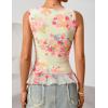 ZESICA Women‘s 2026 Summer Sleeveless V Neck Floral Ruffle Tops Casual Mesh Going Out Shirts Blouse Fashion Clothes(Apricot)