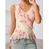 ZESICA Women‘s 2026 Summer Sleeveless V Neck Floral Ruffle Tops Casual Mesh Going Out Shirts Blouse Fashion Clothes(Apricot)