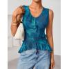 ZESICA Women‘s 2026 Summer Sleeveless V Neck Floral Ruffle Tops Casual Mesh Going Out Shirts Blouse Fashion Clothes(Blue)