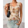 ZESICA Women‘s 2026 Summer Sleeveless V Neck Floral Ruffle Tops Casual Mesh Going Out Shirts Blouse Fashion Clothes(Brown)