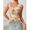 ZESICA Women‘s 2026 Summer Sleeveless V Neck Floral Ruffle Tops Casual Mesh Going Out Shirts Blouse Fashion Clothes(Brown)