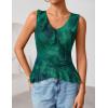 ZESICA Women‘s 2026 Summer Sleeveless V Neck Floral Ruffle Tops Casual Mesh Going Out Shirts Blouse Fashion Clothes(Green)