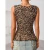 ZESICA Women‘s 2026 Summer Sleeveless V Neck Floral Ruffle Tops Casual Mesh Going Out Shirts Blouse Fashion Clothes(Leopard)
