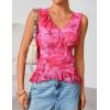 ZESICA Women‘s 2026 Summer Sleeveless V Neck Floral Ruffle Tops Casual Mesh Going Out Shirts Blouse Fashion Clothes(Rose)