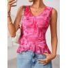 ZESICA Women‘s 2026 Summer Sleeveless V Neck Floral Ruffle Tops Casual Mesh Going Out Shirts Blouse Fashion Clothes(Rose)