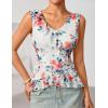 ZESICA Women‘s 2026 Summer Sleeveless V Neck Floral Ruffle Tops Casual Mesh Going Out Shirts Blouse Fashion Clothes(White)