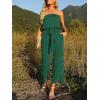 ZESICA Women’s Casual Off Shoulder Solid Color Strapless Belted Wide Leg Jumpsuit Romper(Green)