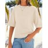 ZESICA Women’s Casual Short Sleeve Sweaters 2026 Summer Oversized Crewneck Soft Knit Cropped Tops Trendy Outfits(Beige)