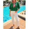 ZESICA Women’s Casual Short Sleeve Sweaters 2026 Summer Oversized Crewneck Soft Knit Cropped Tops Trendy Outfits(Green)