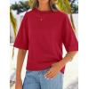 ZESICA Women’s Casual Short Sleeve Sweaters 2026 Summer Oversized Crewneck Soft Knit Cropped Tops Trendy Outfits(Red)