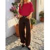 ZESICA Women’s Casual Short Sleeve Sweaters 2026 Summer Oversized Crewneck Soft Knit Cropped Tops Trendy Outfits(Red)
