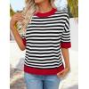 ZESICA Women’s Casual Short Sleeve Sweaters 2026 Summer Oversized Crewneck Soft Knit Cropped Tops Trendy Outfits(Stripes)