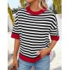 ZESICA Women’s Casual Short Sleeve Sweaters 2026 Summer Oversized Crewneck Soft Knit Cropped Tops Trendy Outfits(Stripes)