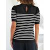 ZESICA Women’s Casual Striped Tops Short Sleeve Crew Neck Ribbed Knit T Shirts Comfy Loose Basic Pullover Sweater(Black)