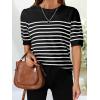 ZESICA Women’s Casual Striped Tops Short Sleeve Crew Neck Ribbed Knit T Shirts Comfy Loose Basic Pullover Sweater(Black)
