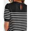 ZESICA Women’s Casual Striped Tops Short Sleeve Crew Neck Ribbed Knit T Shirts Comfy Loose Basic Pullover Sweater(Black)