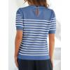 ZESICA Women’s Casual Striped Tops Short Sleeve Crew Neck Ribbed Knit T Shirts Comfy Loose Basic Pullover Sweater(Dusty Blue)