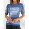 ZESICA Women’s Casual Striped Tops Short Sleeve Crew Neck Ribbed Knit T Shirts Comfy Loose Basic Pullover Sweater(Dusty Blue)