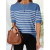 ZESICA Women’s Casual Striped Tops Short Sleeve Crew Neck Ribbed Knit T Shirts Comfy Loose Basic Pullover Sweater(Dusty Blue)
