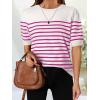 ZESICA Women’s Casual Striped Tops Short Sleeve Crew Neck Ribbed Knit T Shirts Comfy Loose Basic Pullover Sweater(Rosered)