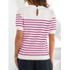 ZESICA Women’s Casual Striped Tops Short Sleeve Crew Neck Ribbed Knit T Shirts Comfy Loose Basic Pullover Sweater(Rosered)