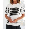 ZESICA Women’s Casual Striped Tops Short Sleeve Crew Neck Ribbed Knit T Shirts Comfy Loose Basic Pullover Sweater(White)